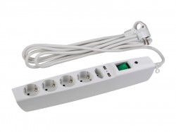 Сетевой фильтр ЭРА SFU-5es-2m-W надежная защита 5гн+2USB 2м 10А  шторки с/з с выкл белый